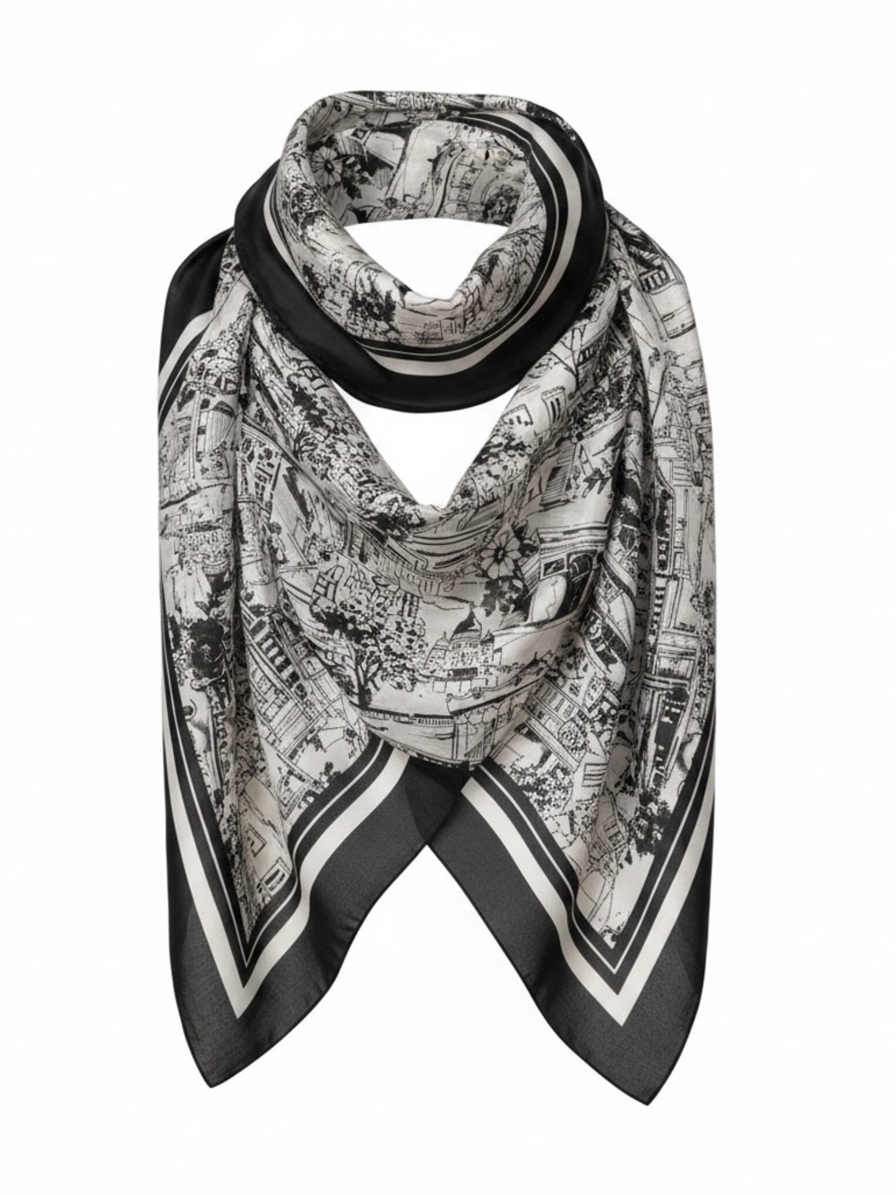 NWT Karl Lagerfeld Black and White Scenic Chiffon Scarf